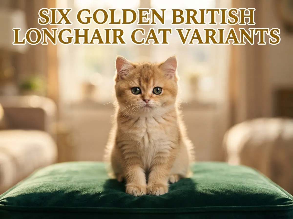 Six golden british longhair cat variants