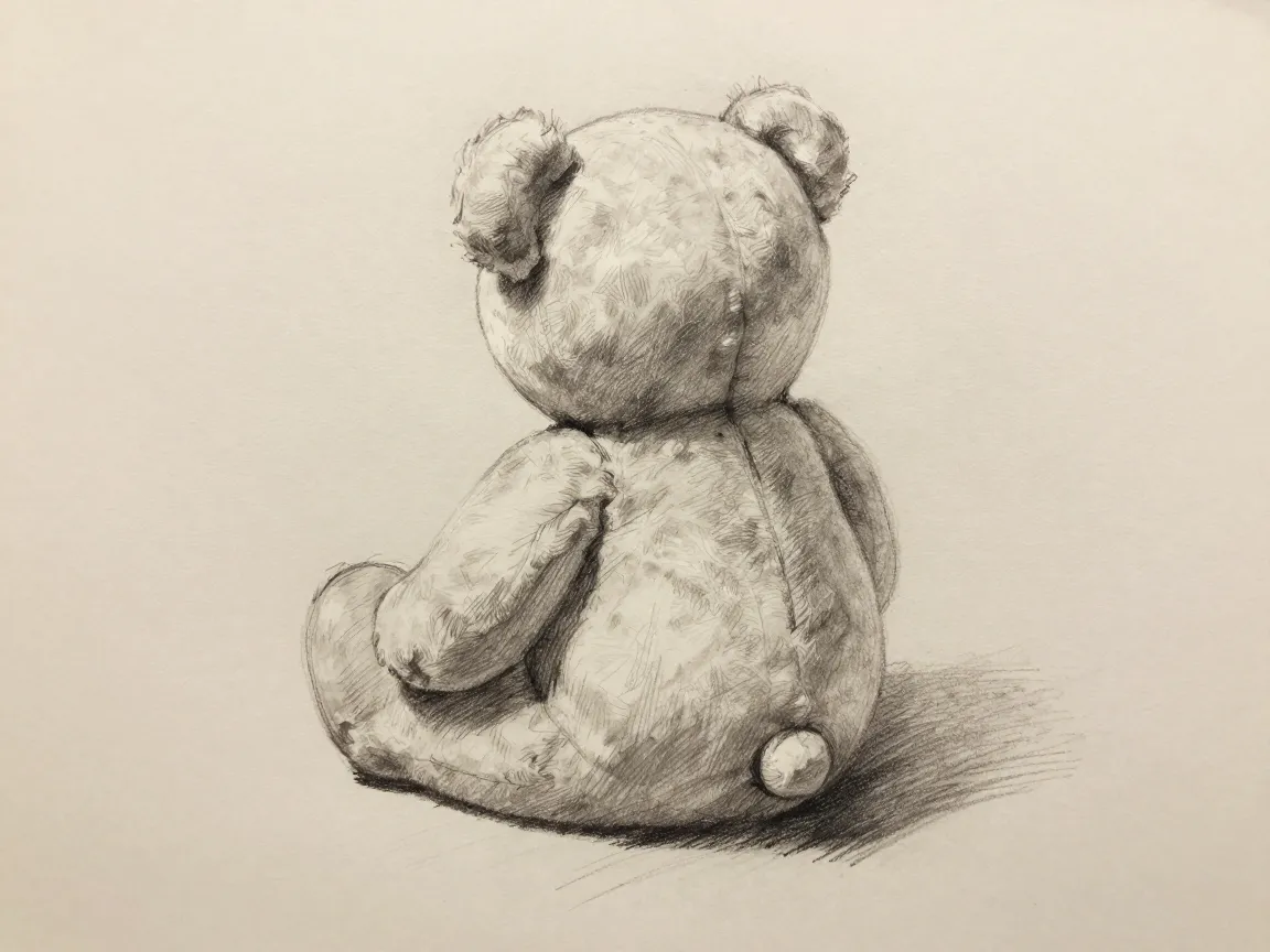 The teddy bear viewed from behind