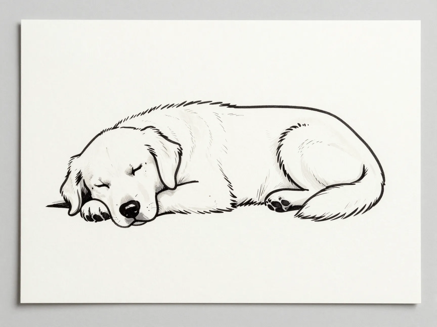 Minimal line tranquil sleeping retriever sketch