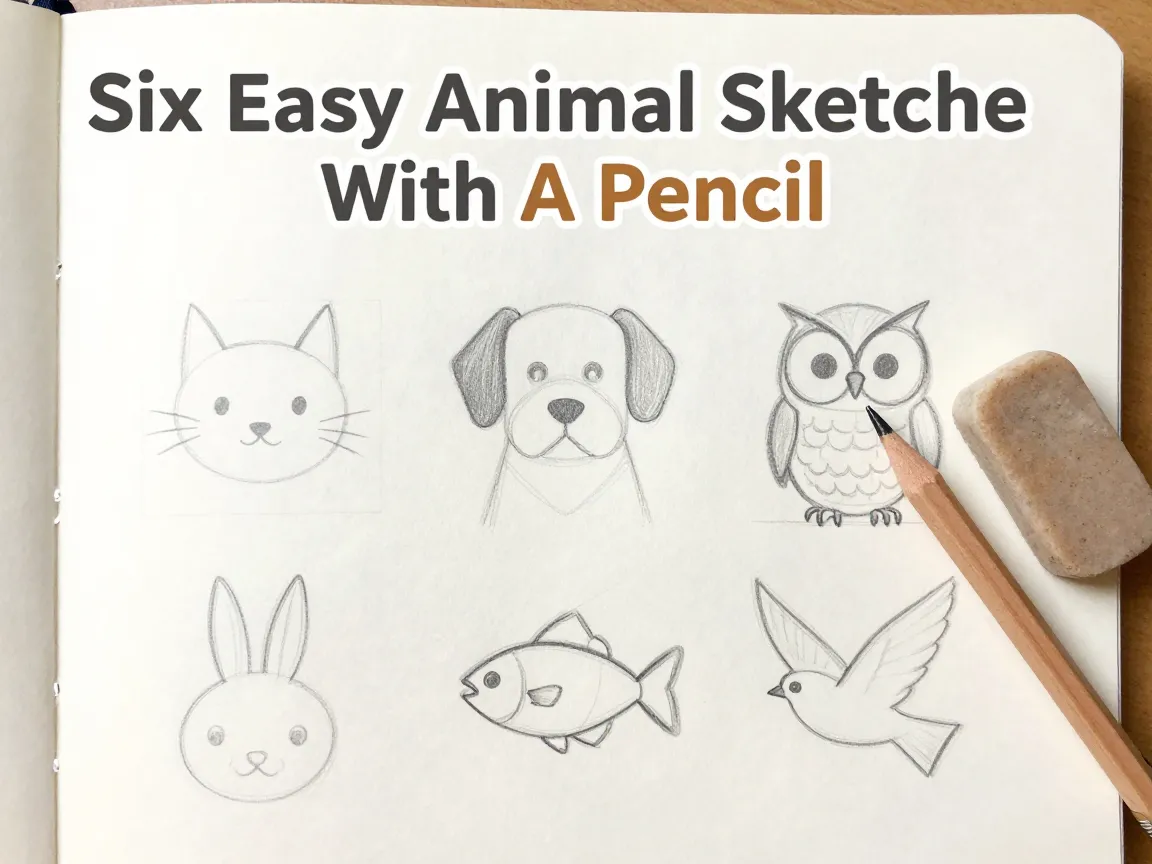 Six easy animal sketches with a pencil