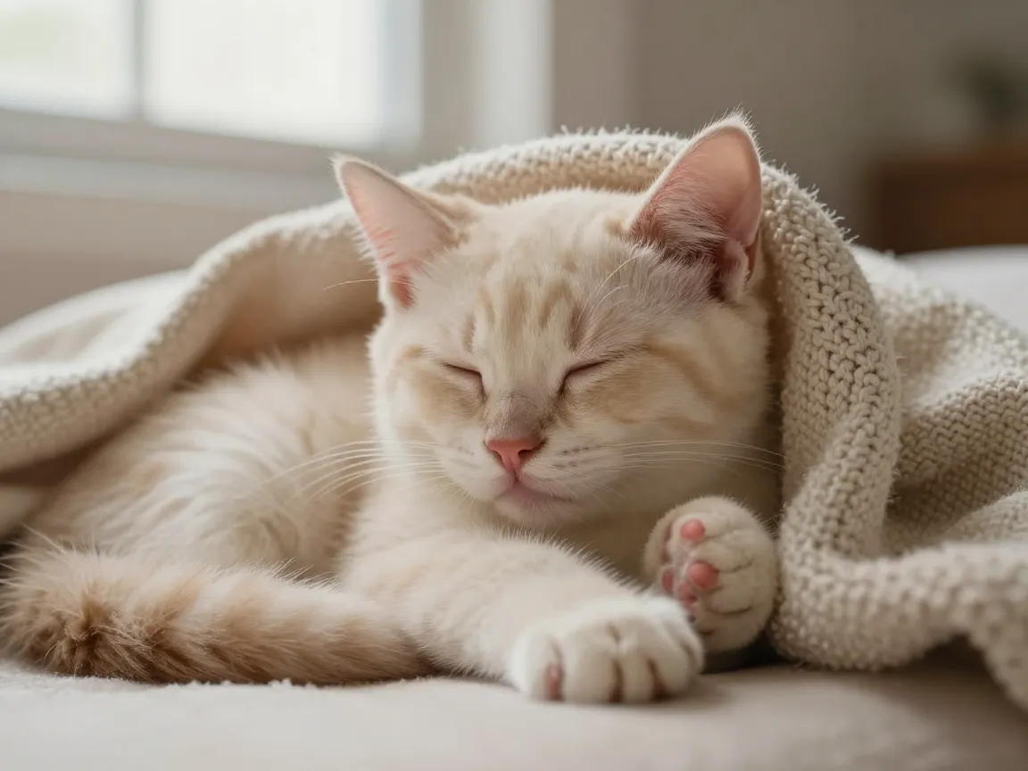 Soft cozy kitten with tiny paws