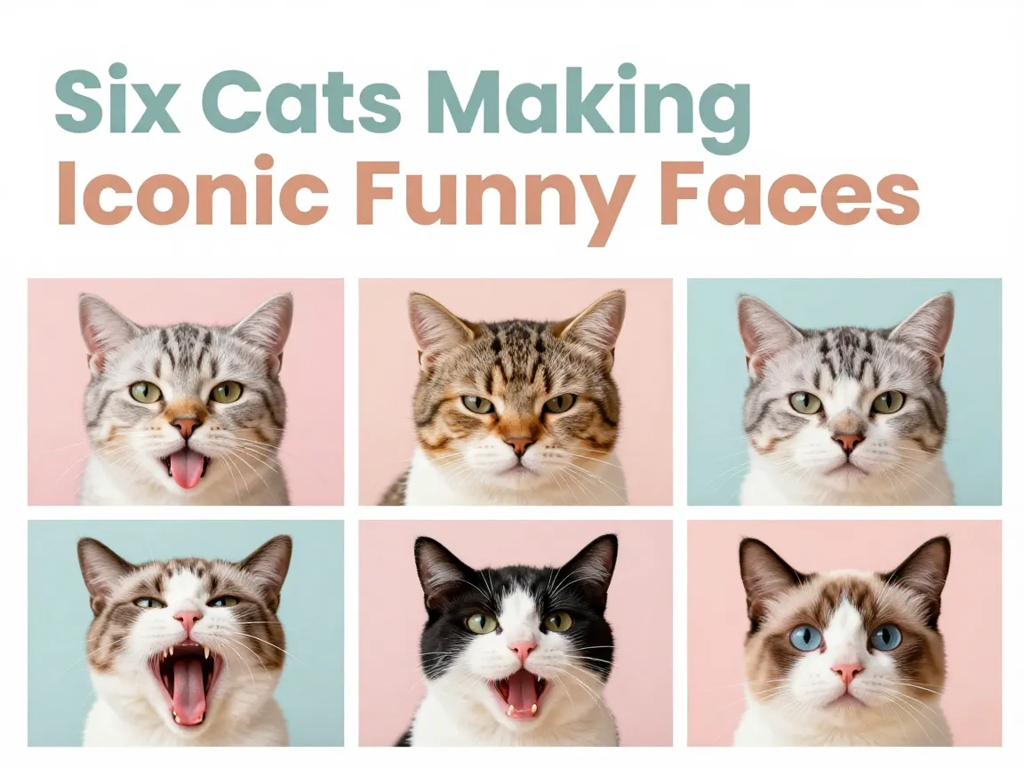 Six cats making iconic funny faces