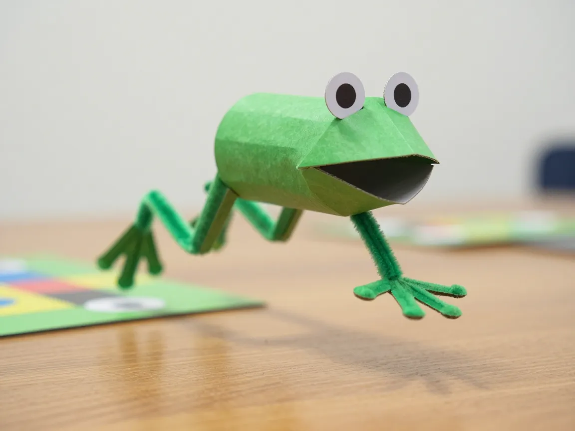 Toilet paper roll hopping frog