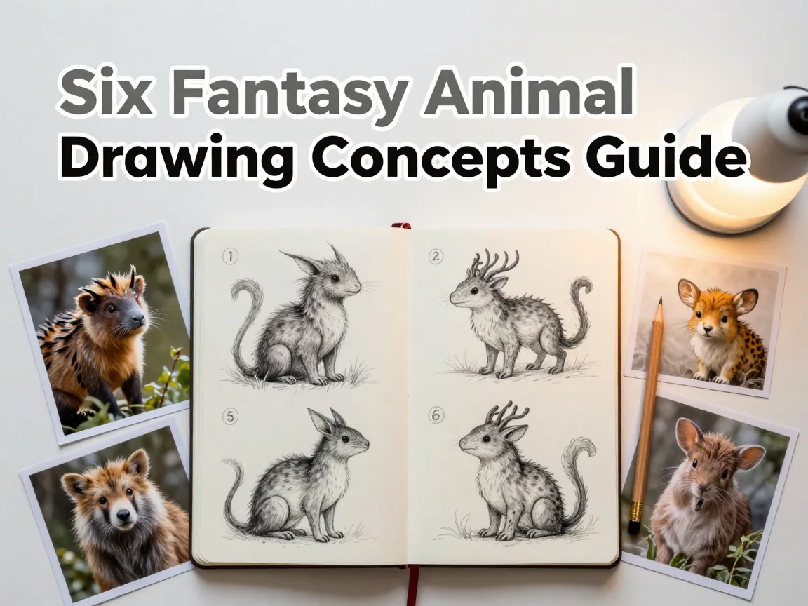 Six fantasy animal drawing concepts guide