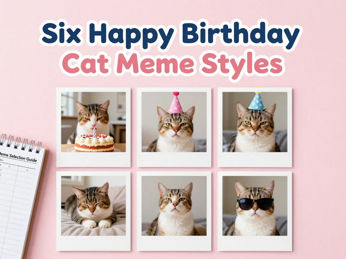 Six happy birthday cat meme styles