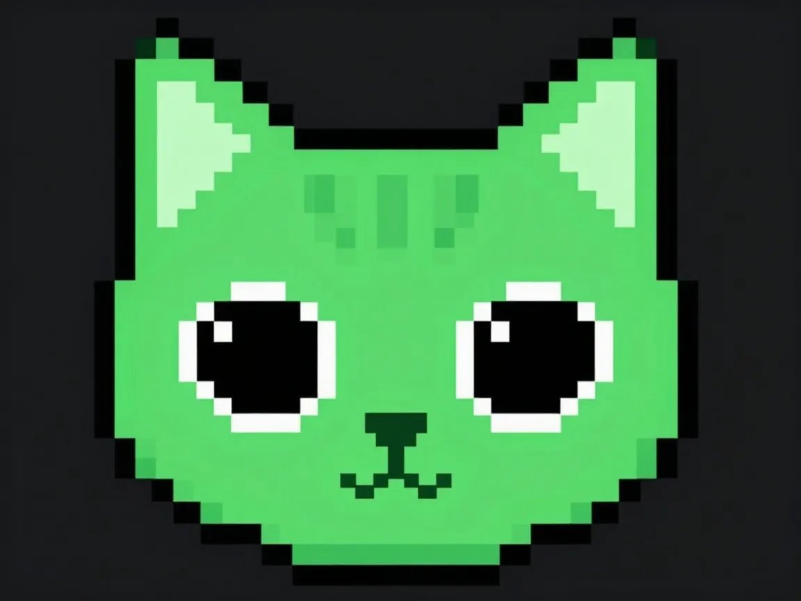 Retro pixel art green alien cat icon