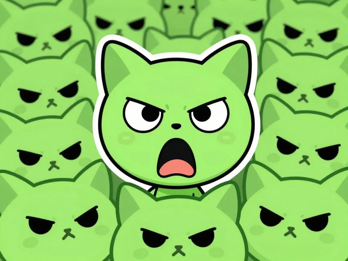 Angry green alien cat crowd sticker