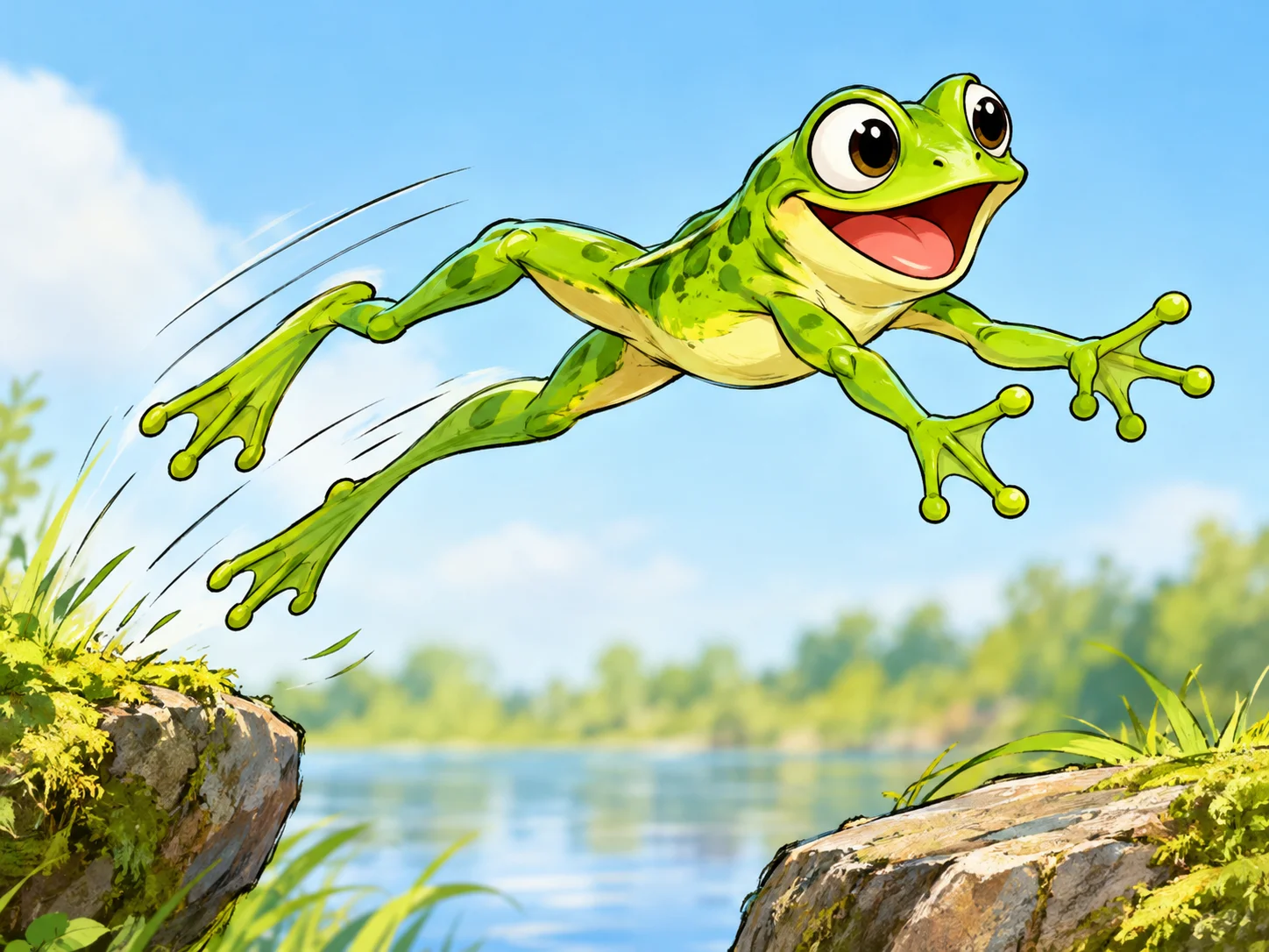 Leaping and dancing frog in motion