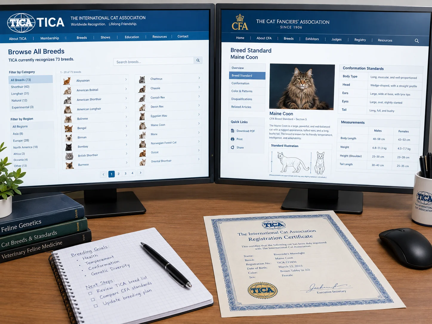 The tica and cfa official breed registry chart