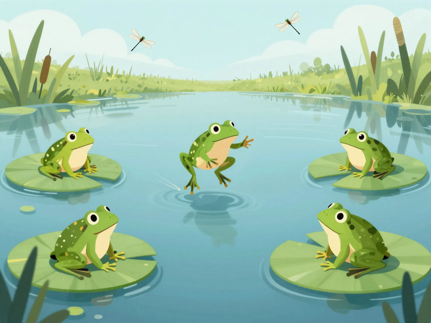 Multi frog pond scene composition