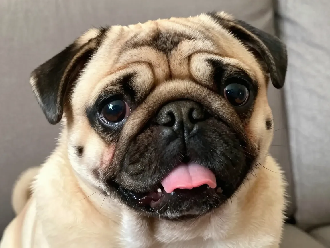 Pug the comical face with a loving heart