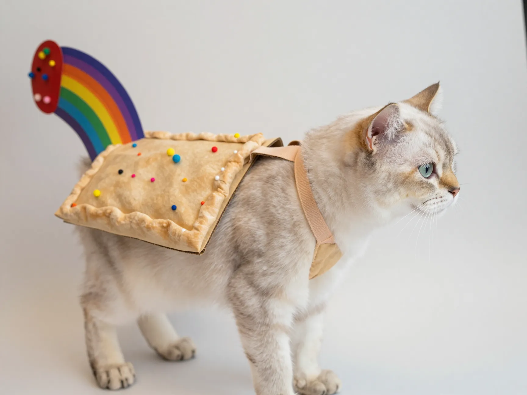 Build a cardboard and paper nyan cat costume for pets