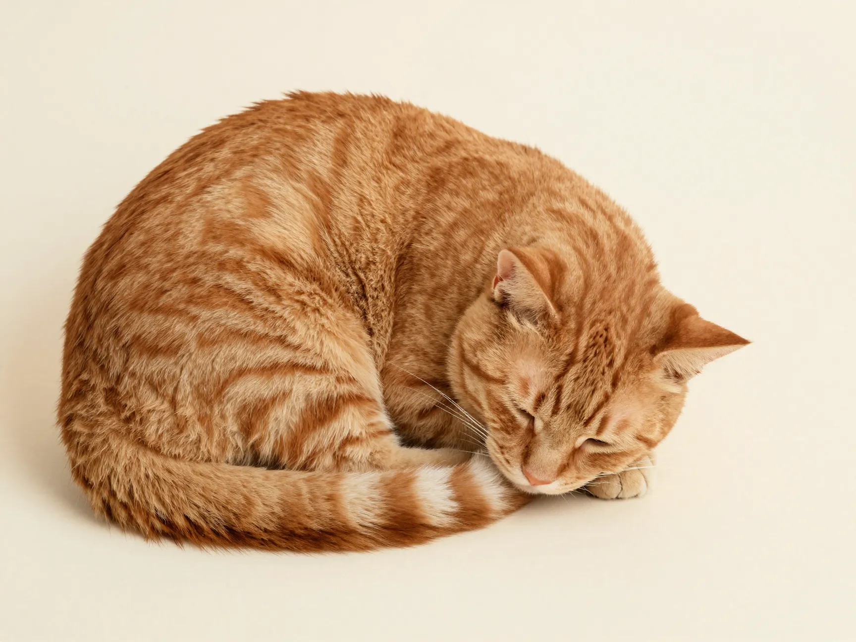 Minimalist sleeping cat on cream background