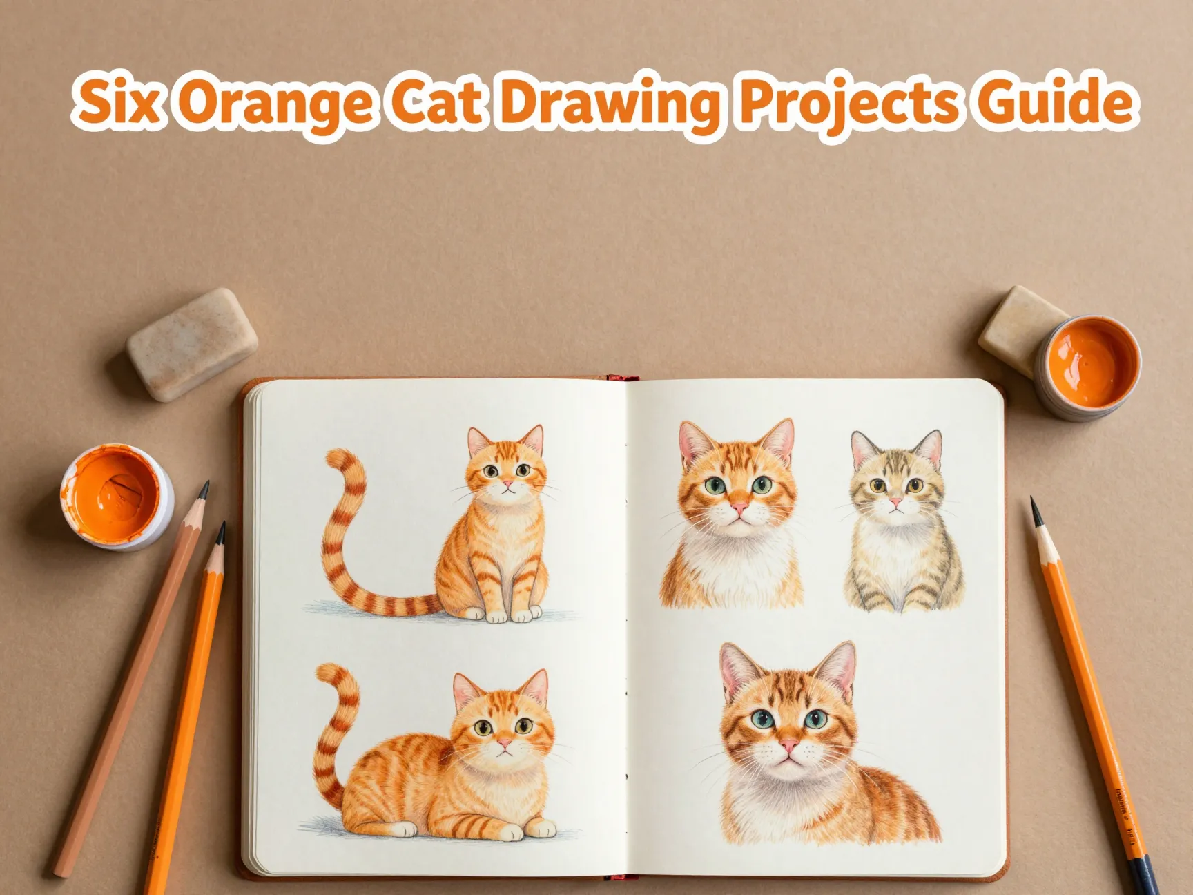 Six orange cat drawing projects guide