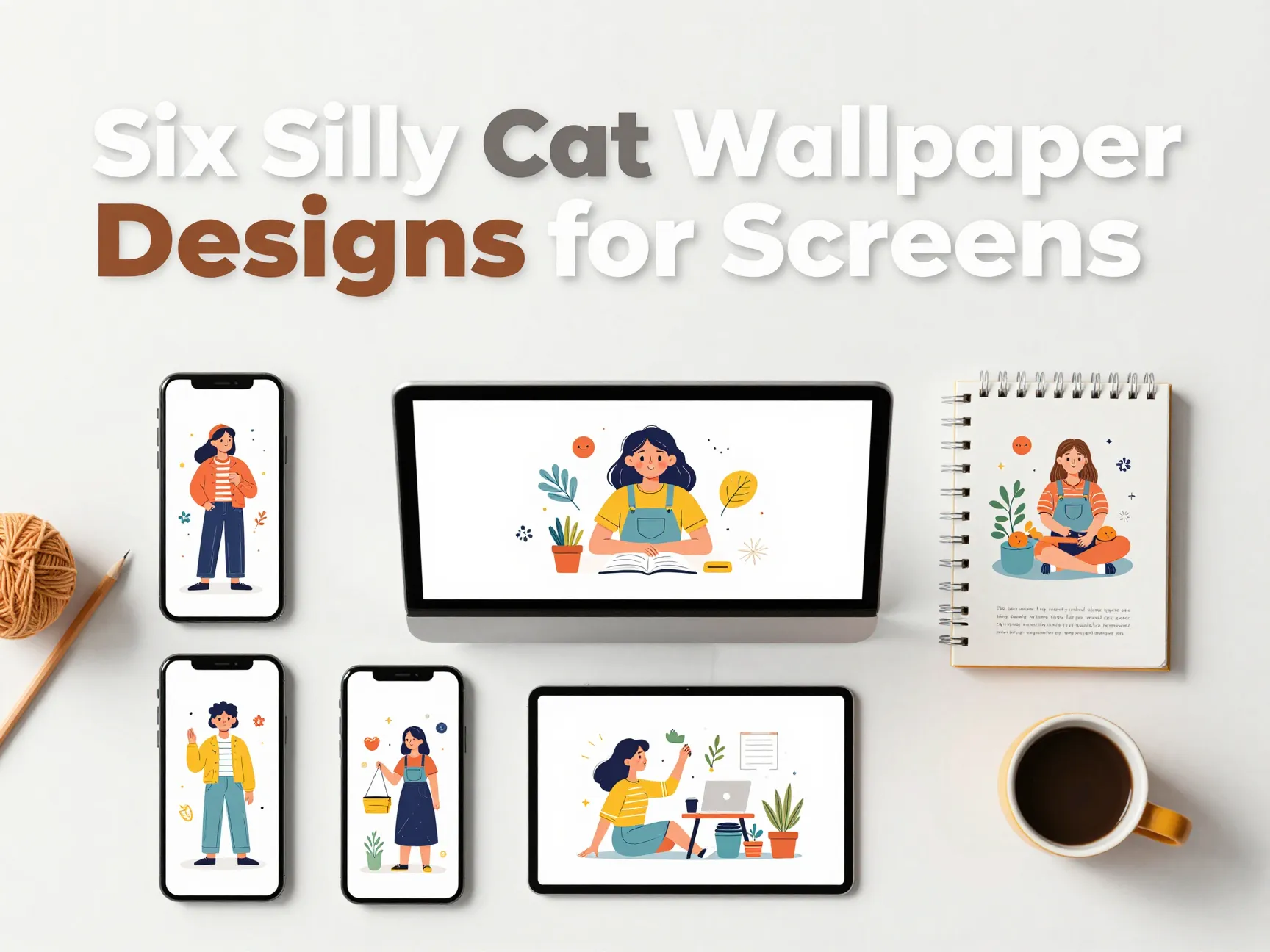 Six silly cat wallpaper designs for screens