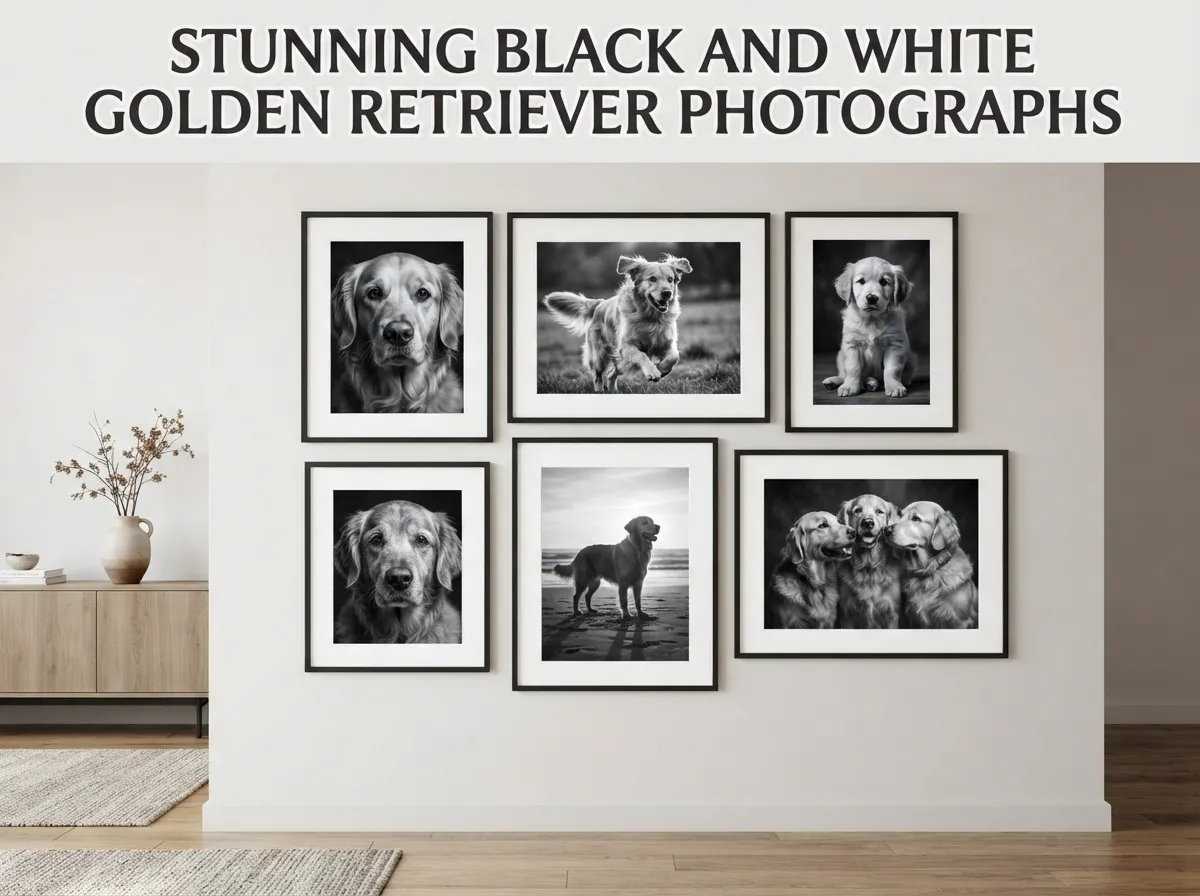 Stunning black and white golden retriever photographs