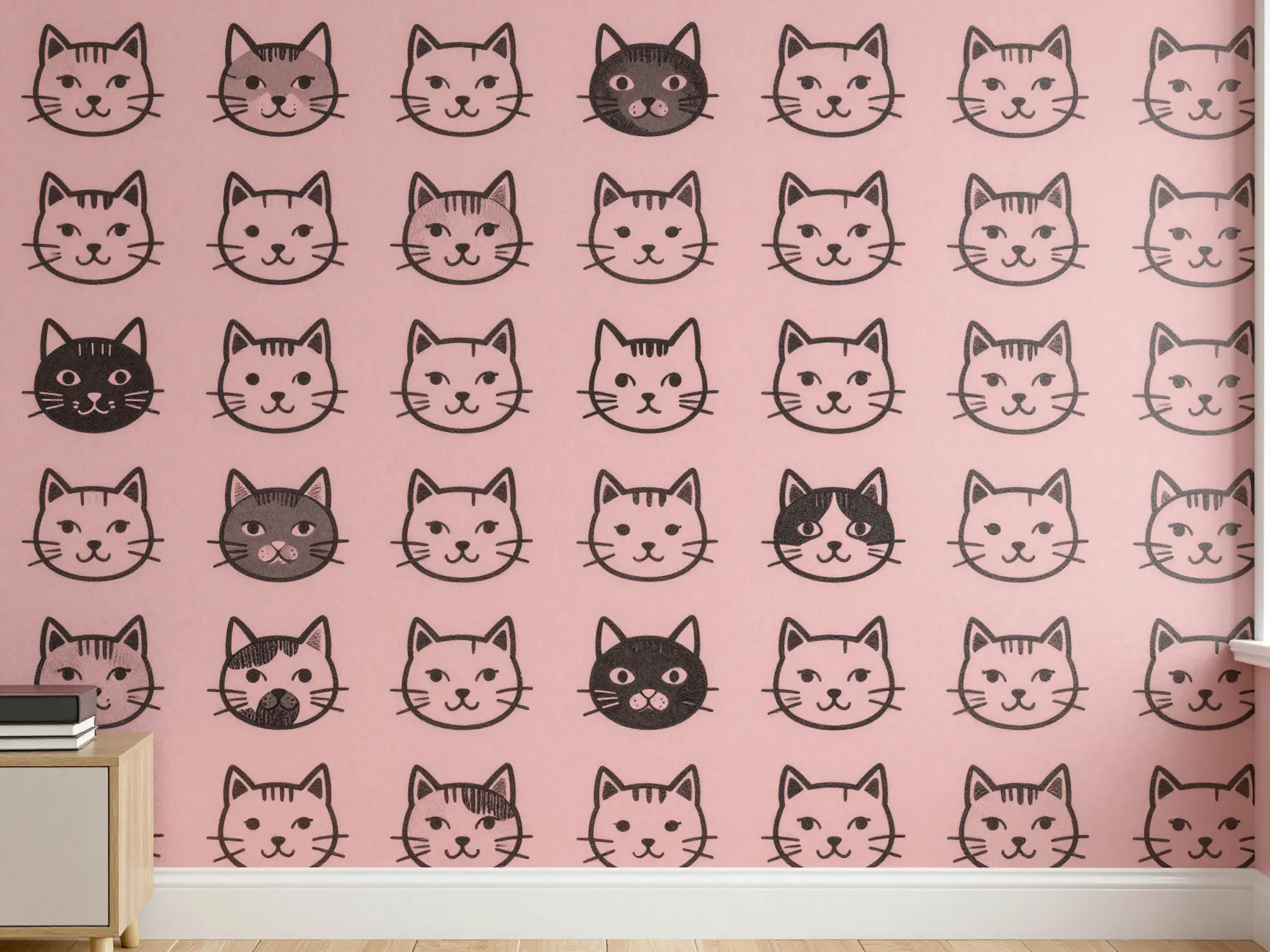 Retro line art cat faces