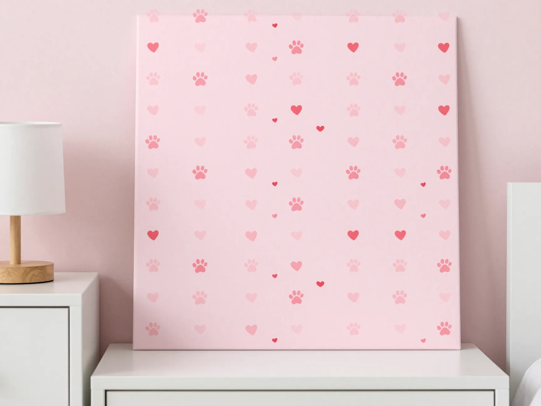 Pink paw and heart icon patterns