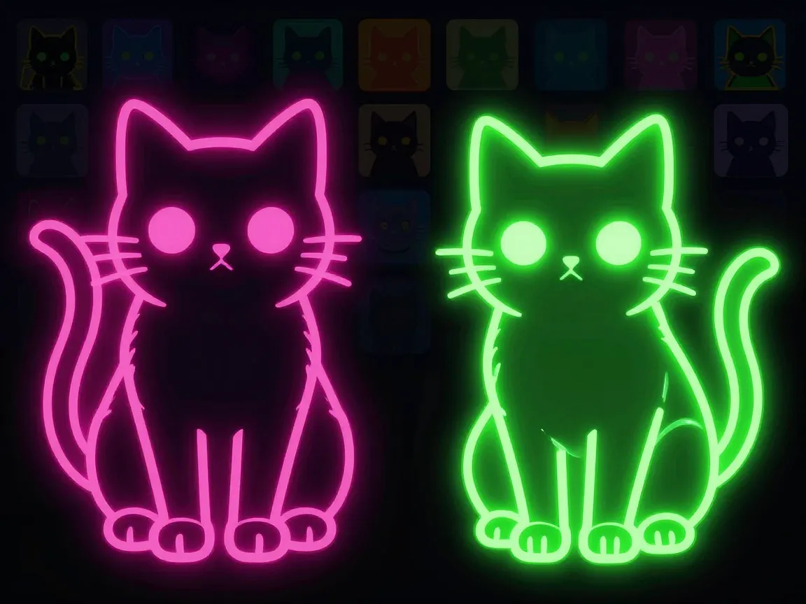 Neon whiskers gamer cat duo or group