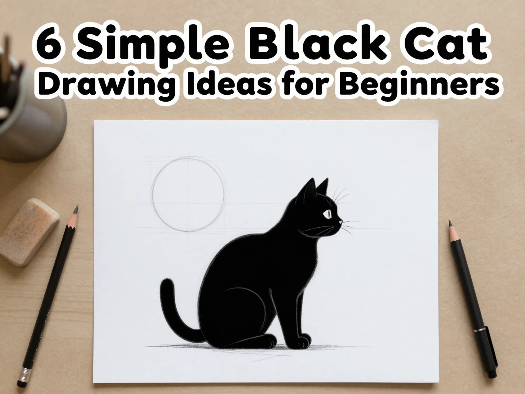 6 simple black cat drawing ideas for beginners