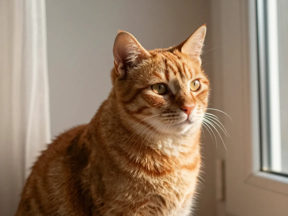 Sunlit window side orange tabby