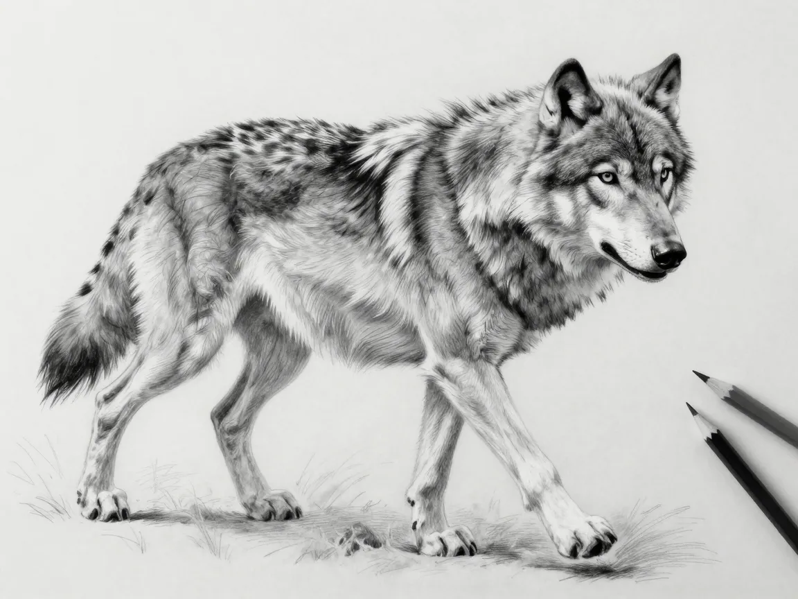 The wolf in mid stride