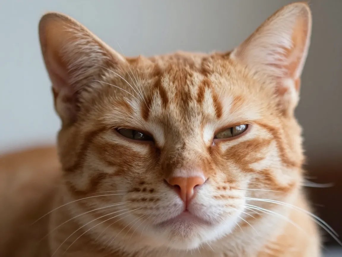 Sleepy close up orange kitten