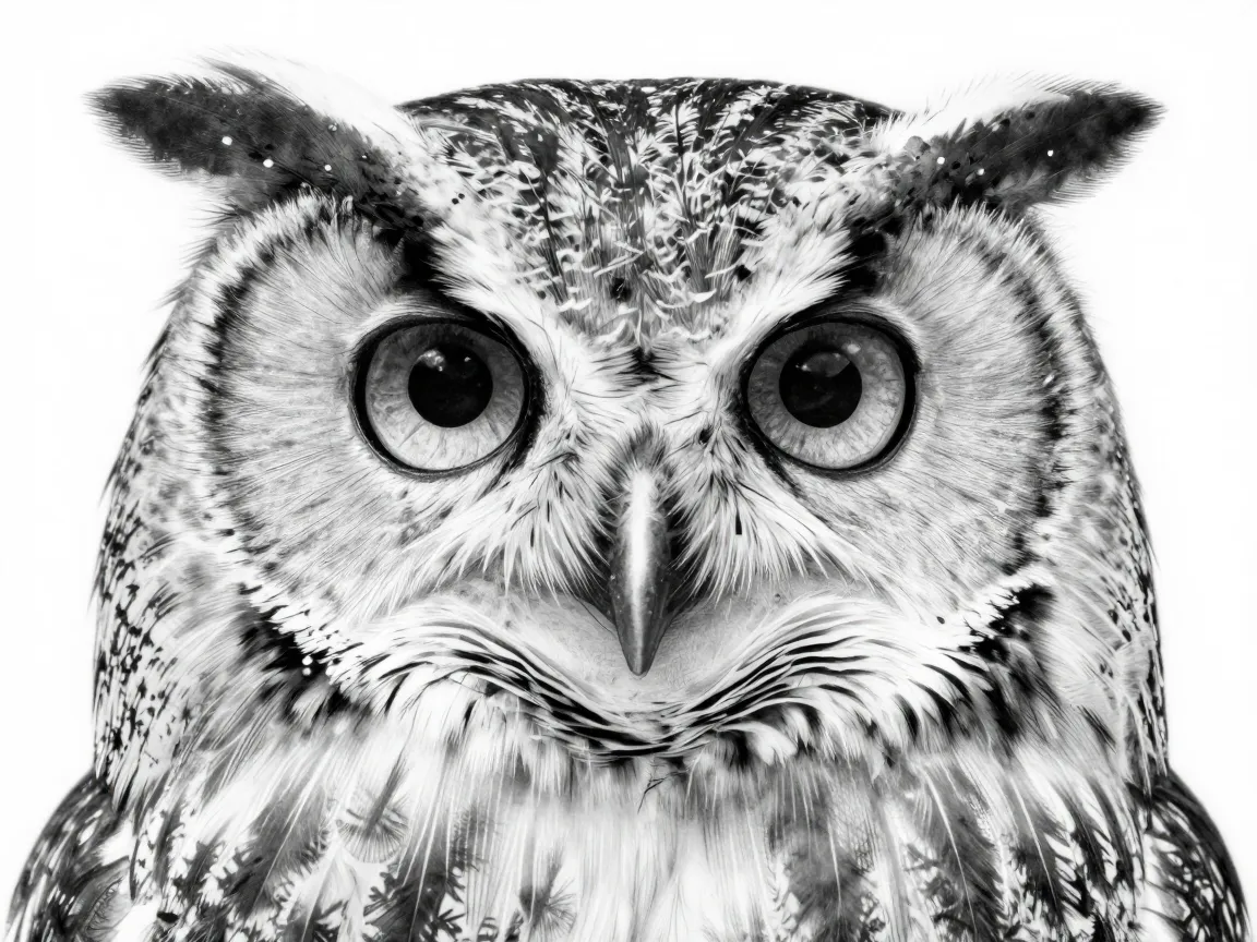 The owl with layered feather shading