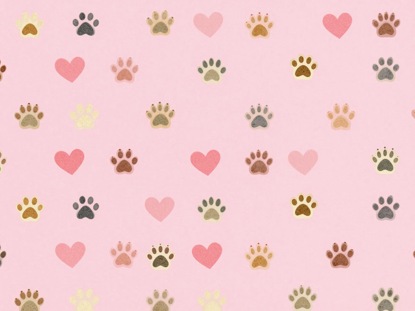 Pink cat paw and heart pattern illustration
