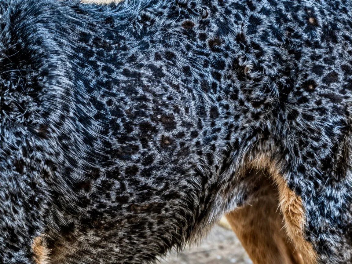 The heavily mottled blue merle tricicolor