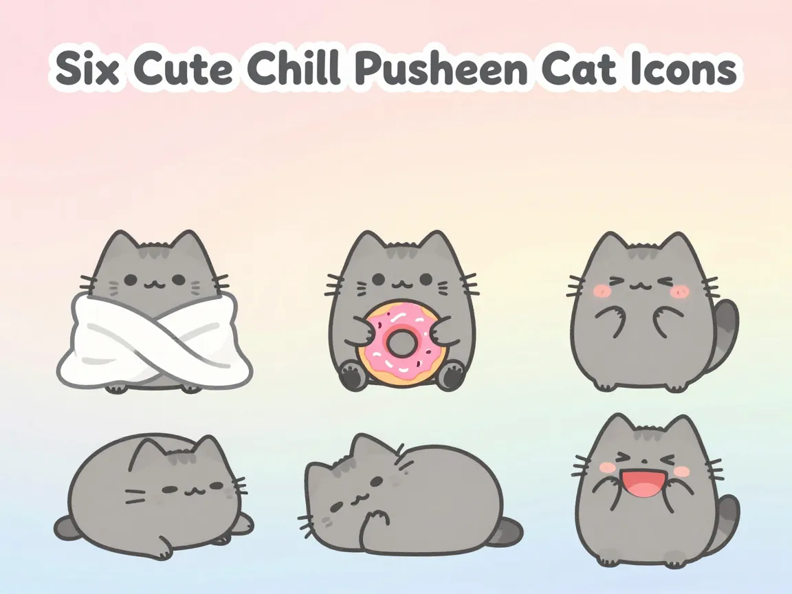 Six cute chill pusheen cat icons