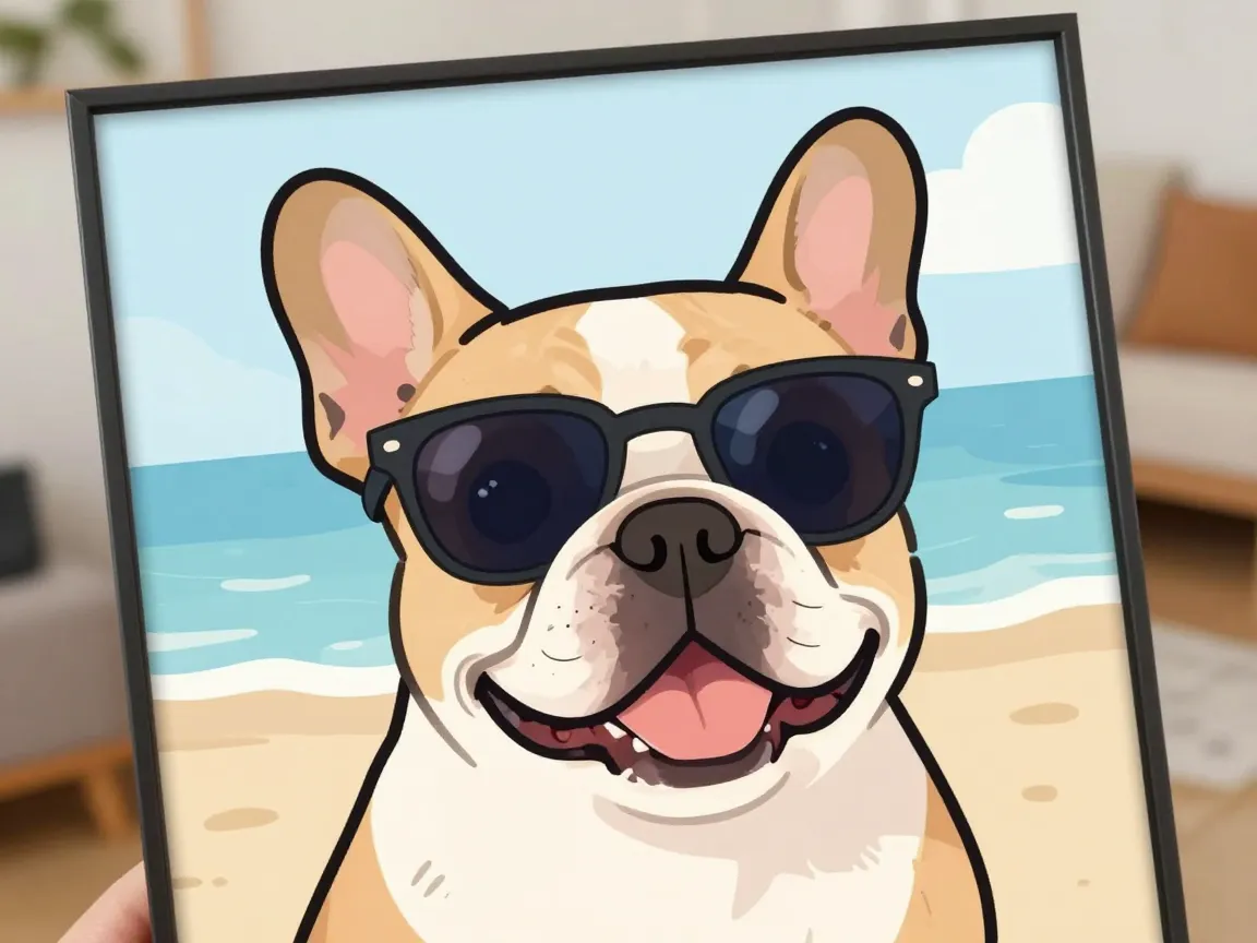 Playful sunglasses wearing cool frenchie illustrations