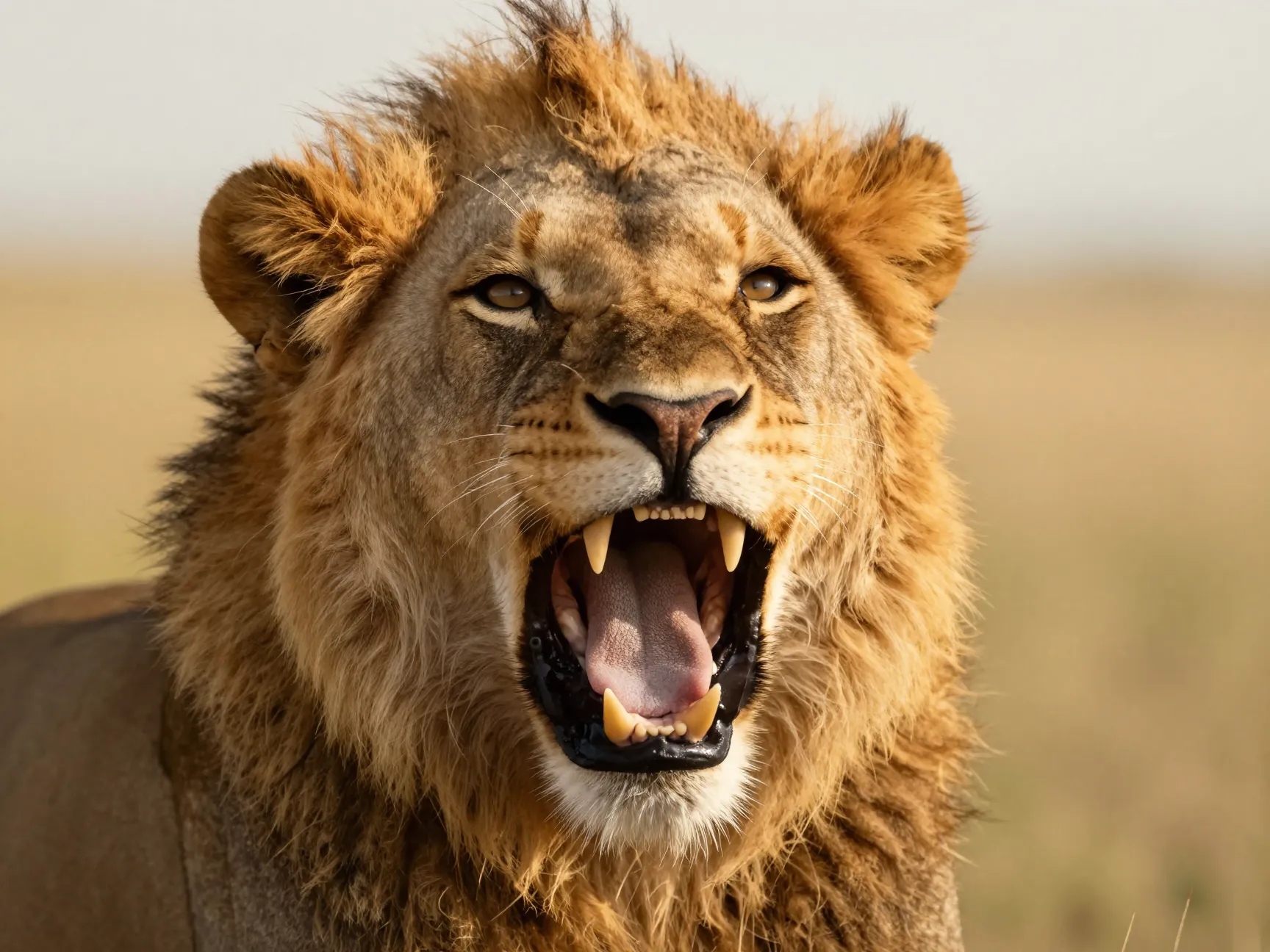 The yawning lion with a shocked expression
