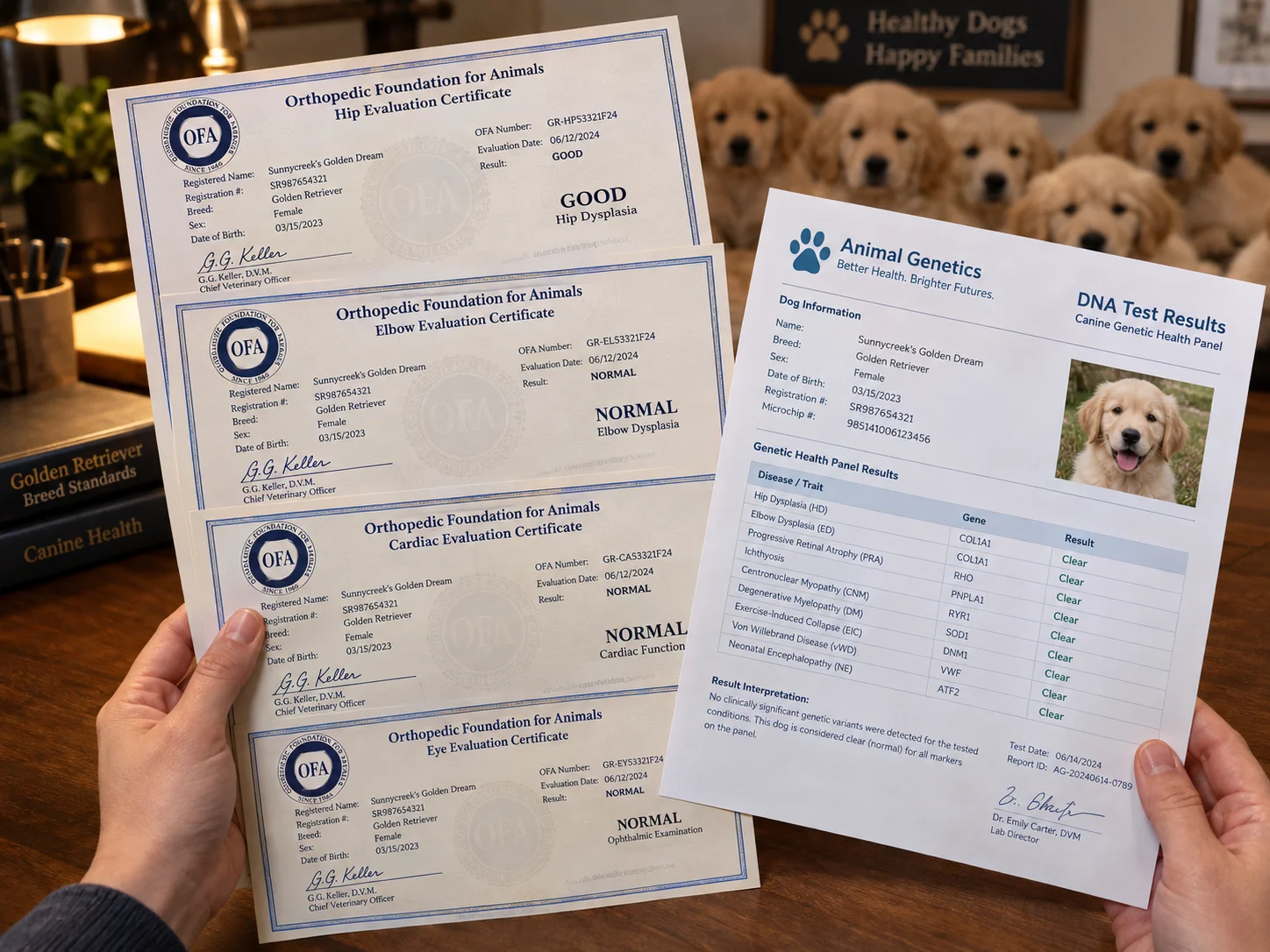 Genetic testing and ofa clearances matter more than color