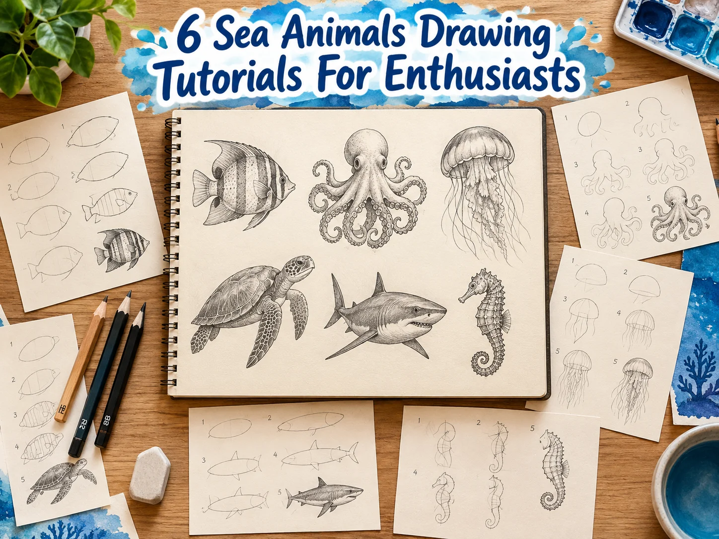 6 sea animals drawing tutorials for enthusiasts