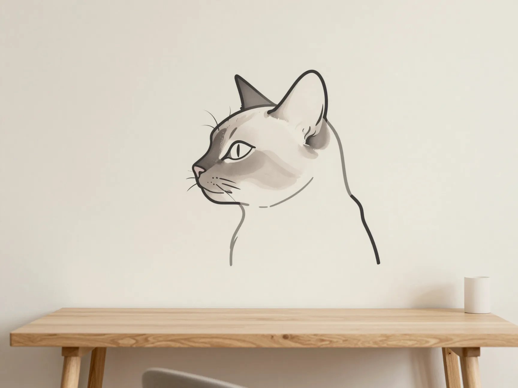 Monochrome line art siamese portraits