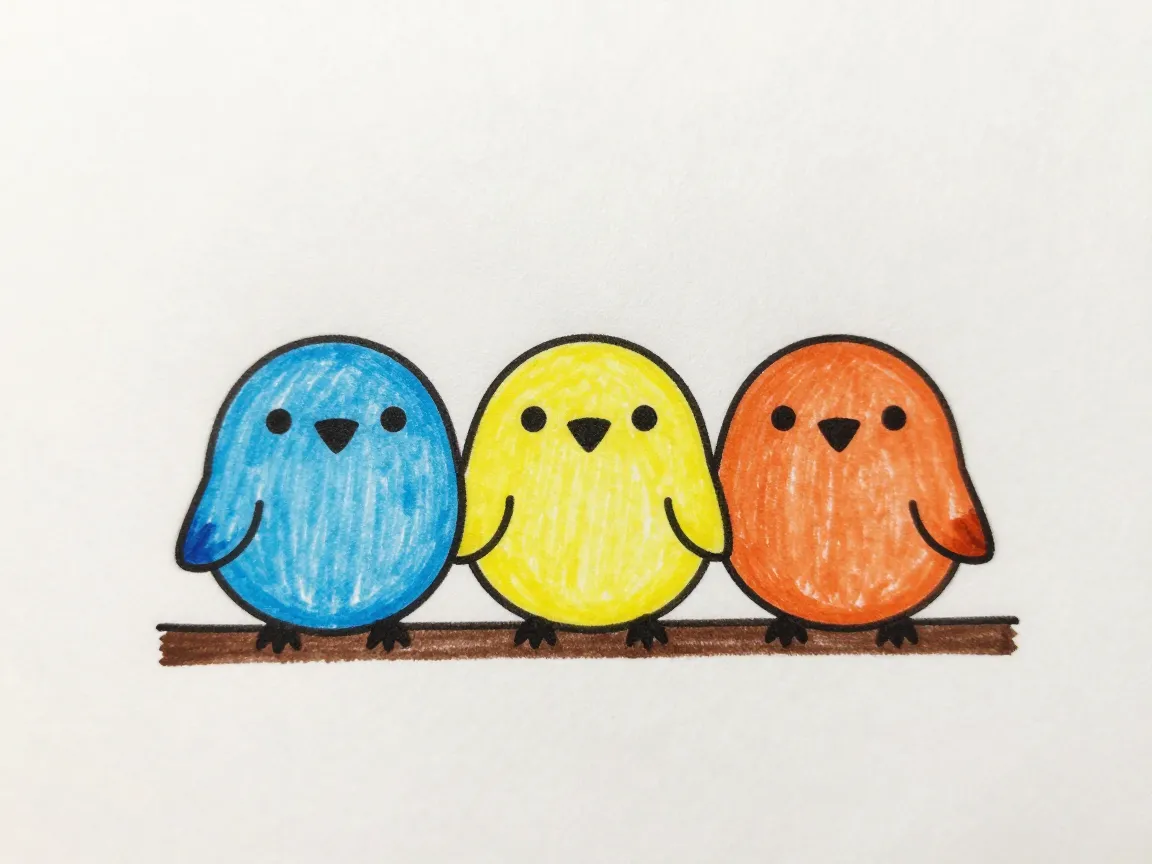 4 stack of three cute birds