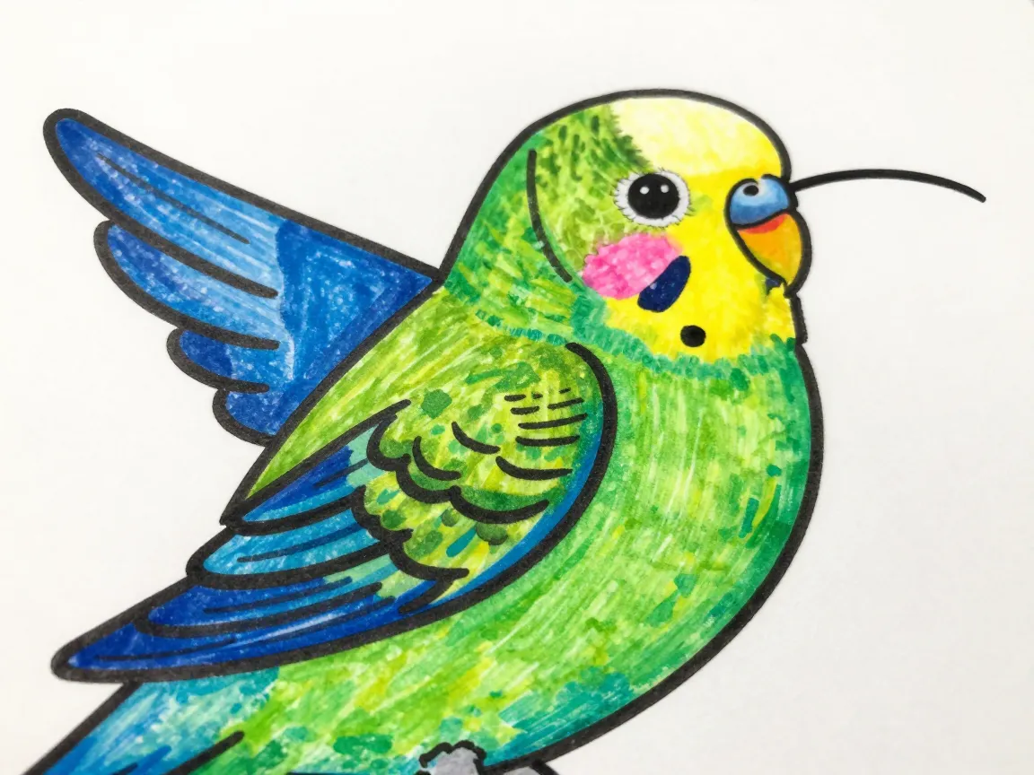 5 bright cartoon parakeet or hummingbird