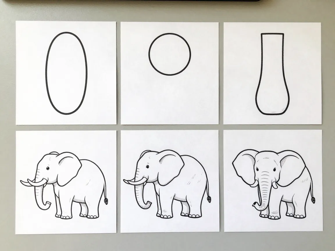 Easy draw guides six frame beginner elephant