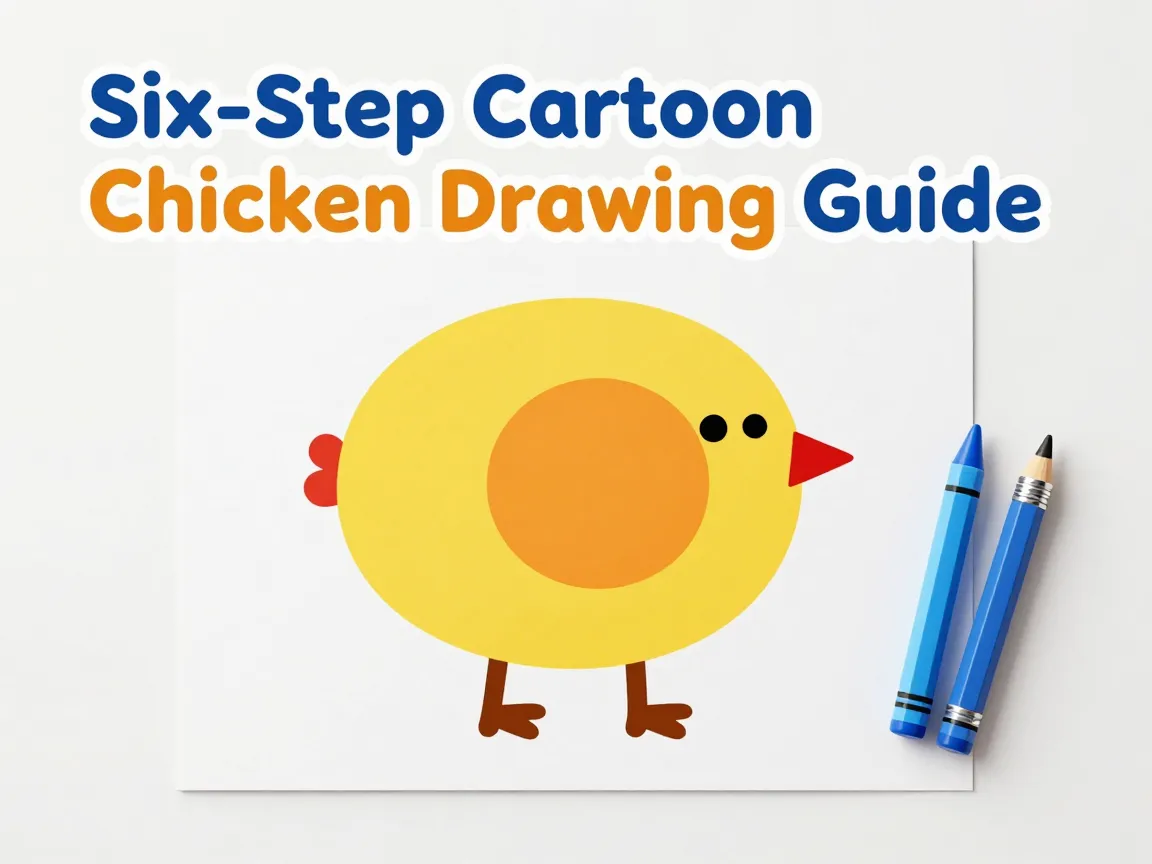 Six step cartoon chicken drawing guide