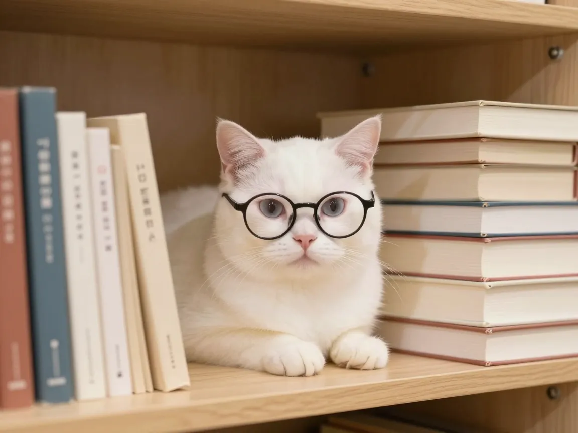 Cozy library bookworm cat