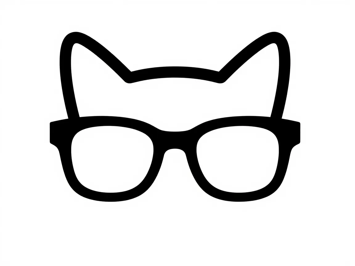 Minimalist line art logo cat with glasses