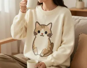Read more about the article 8 Adorably Cozy Sweaters With Cats On Them You’ll Want to Snuggle