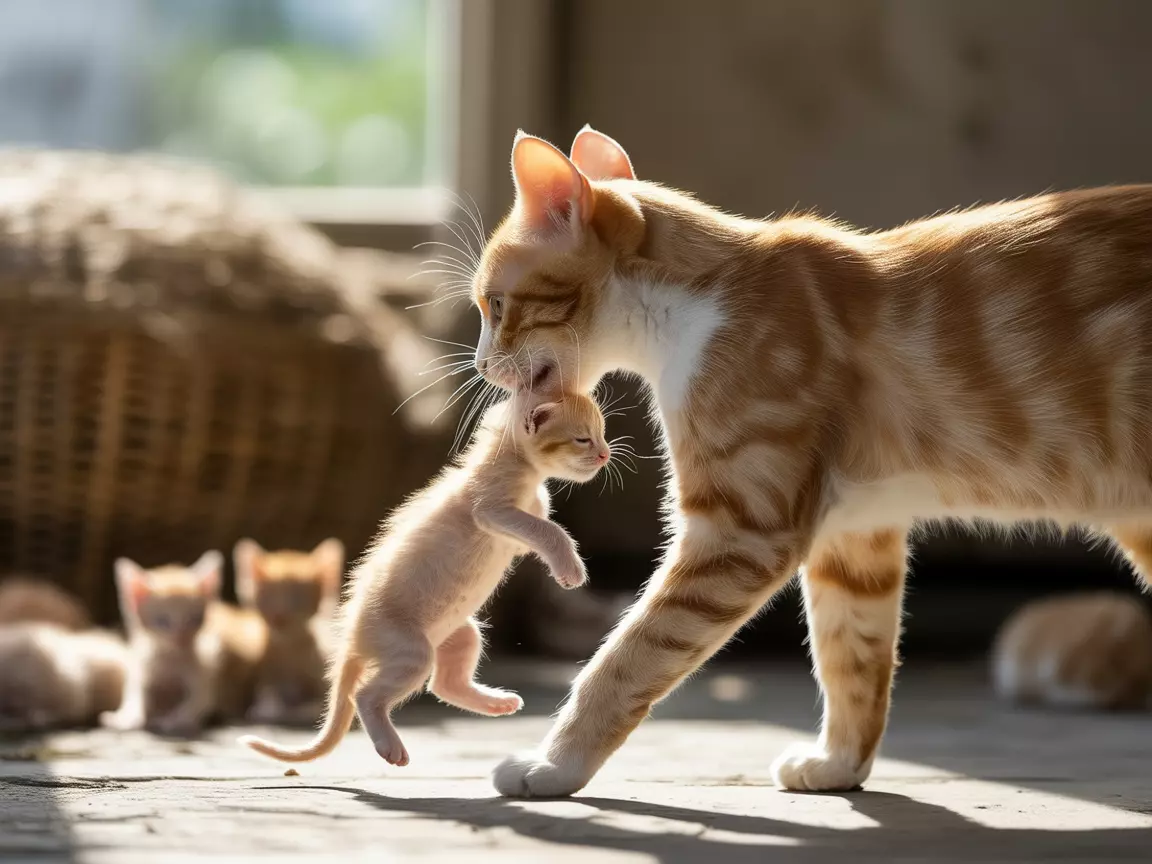 Read more about the article 8 Tender Moments: A Mother Cat with Newborn Kittens Bonding